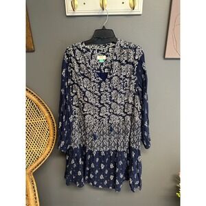 Anthropologie Navy Blue Floral Midi Dress